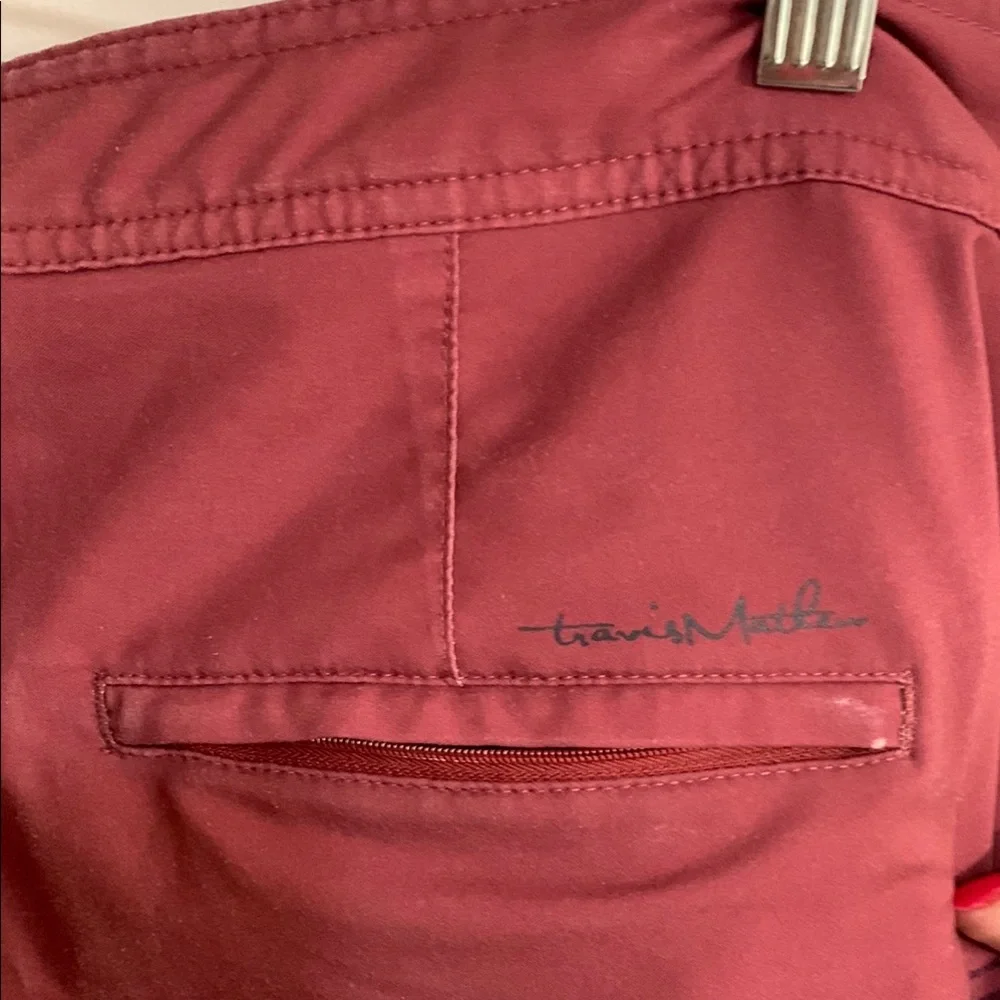 Travis Mathew Burgundy Board Shorts with Striped Accents in Sz 42